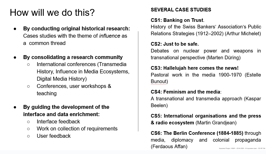 Impresso's historical research objectives and case studies